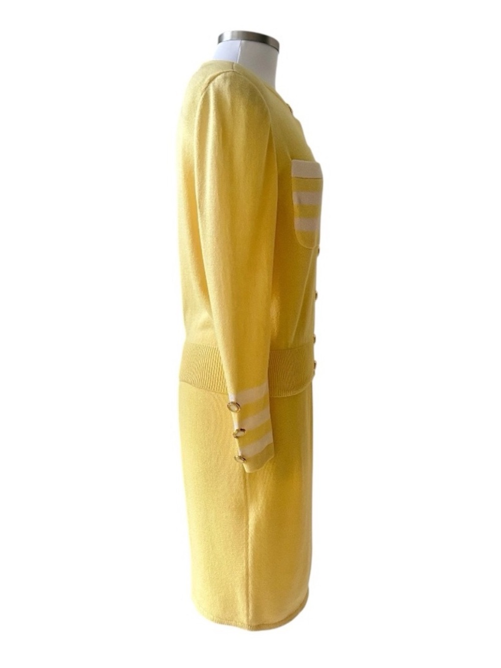 St. John Yellow with White Detail Santana Knit Skirt Suit Set Size 4 - Picture 4 of 13